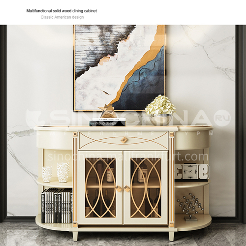 HH-TO8601 High-end restaurant sideboard mahogany frame + solid wood plywood + tempered glass + high quality stainless steel